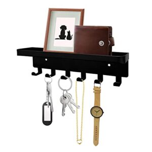 GTK Key Holder with Tray and 6 Hooks for Hallway, Key Rack with Shelf for Mail Storage (Black)