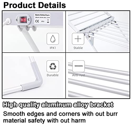 PHASFBJ Multifunctional Foldable 45-55℃ Constant Temperature Electric Heated Drier Clothes Airer Hanger Shoes Drying Rack with Waterproof Power Switch for Laundry Room, School