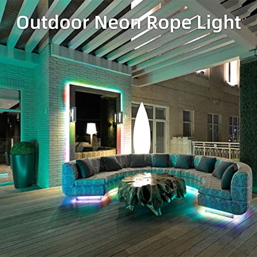 hyrion Dynamic Neon Rope Lights 16.4ft Outdoor Waterproof Cuttable RGBIC Rope Lights with Music Sync, DIY Design, Works with Bluetooth APP, Led Strip Lights for Wall Decor Bedroom Living Game Room
