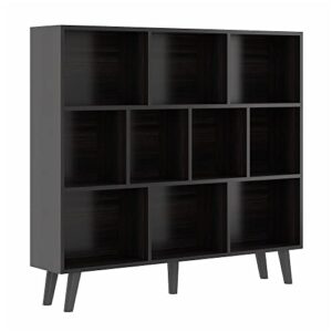 wahey bookcase, 10 cube open storage display bookshelf with legs, hofb013 (obsidian wood, 36.8"x47.2"x9.4")