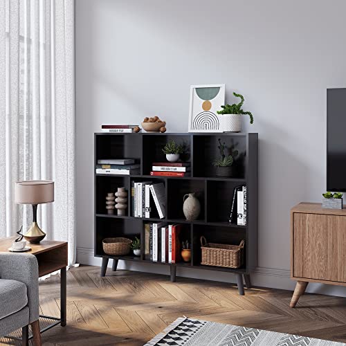 WAHEY Bookcase, 10 Cube Open Storage Display Bookshelf with Legs, HOFB013 (Obsidian Wood, 36.8"x47.2"x9.4")