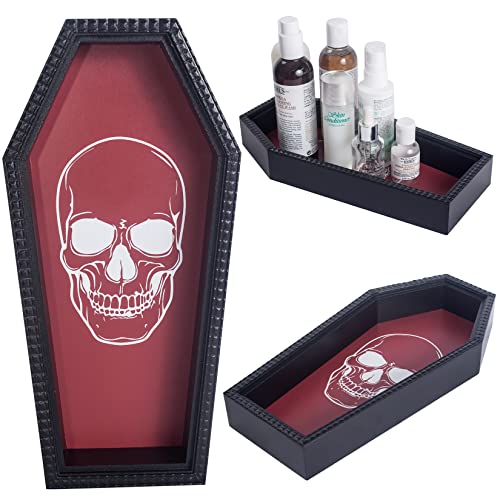 CEFRECO Wooden Coffin Tray - Gothic Halloween Serving Trays - Spooky Goth Home Decor for Makeup Organizer for Vanity - Crystal Tray Holder for Stones Display - Witchy Gifts for Women