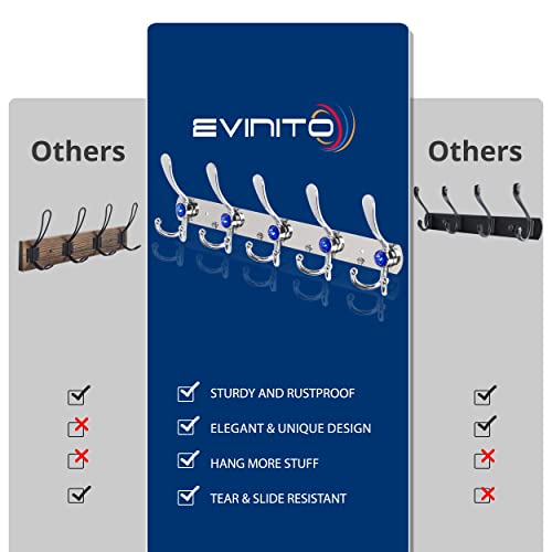 EVINITO Coat Rack Wall Mount - Pack of 2 Wall Hooks for Hanging - Heavy-Duty Coat Hooks Wall Mounted for Coats, Hats, and Jackets - Ideal Coat Hangers for Wall