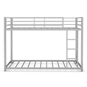dortala bunk bed twin over twin, twin bunk beds w/guardrail & ladder, metal bunk bed for dormitory & multiple-child family, twin bunk beds for toddler, kids, silver