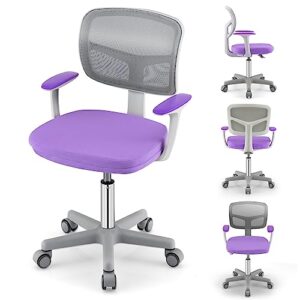 giantex kids desk chair, height adjustable children swivel computer chair with y-shaped lumbar support & auto sit-locking wheels, mesh kids task chair for study, boys girls aged 4-13,purple