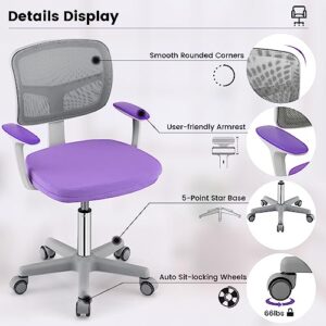 Giantex Kids Desk Chair, Height Adjustable Children Swivel Computer Chair with Y-Shaped Lumbar Support & Auto Sit-Locking Wheels, Mesh Kids Task Chair for Study, Boys Girls Aged 4-13,Purple