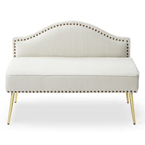 Yoluckea 46.5" Modern Upholstered Velvet Loveseat Sofa Tufted Dining Bench Office Loveseat Couch Armless Mid-Century 2 Seater Sofa with Golden Legs for Living Room Bedroom (White)