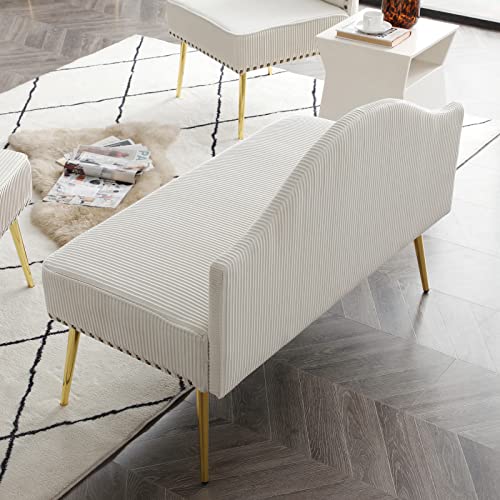 Yoluckea 46.5" Modern Upholstered Velvet Loveseat Sofa Tufted Dining Bench Office Loveseat Couch Armless Mid-Century 2 Seater Sofa with Golden Legs for Living Room Bedroom (White)