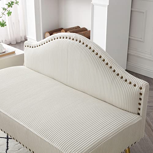 Yoluckea 46.5" Modern Upholstered Velvet Loveseat Sofa Tufted Dining Bench Office Loveseat Couch Armless Mid-Century 2 Seater Sofa with Golden Legs for Living Room Bedroom (White)