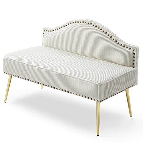 Yoluckea 46.5" Modern Upholstered Velvet Loveseat Sofa Tufted Dining Bench Office Loveseat Couch Armless Mid-Century 2 Seater Sofa with Golden Legs for Living Room Bedroom (White)