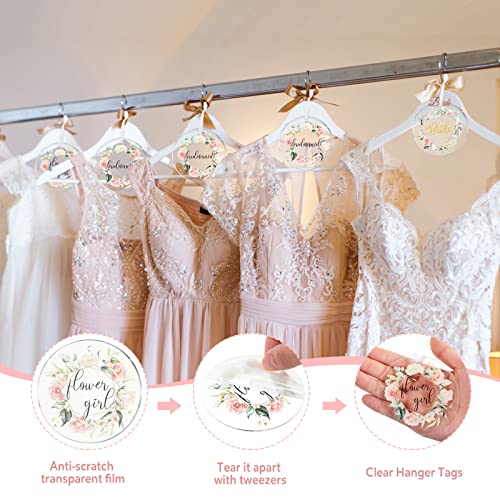 13 Pack Bridesmaid Hanger Tags Acrylic Hangers Tag Gifts for Wedding Dress Hanger Tags with White Ribbons Party Bride Hanger Tag Maid of Honors Wedding Tags for Bachelor Bridal (Pink Floral)