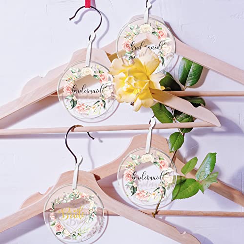 13 Pack Bridesmaid Hanger Tags Acrylic Hangers Tag Gifts for Wedding Dress Hanger Tags with White Ribbons Party Bride Hanger Tag Maid of Honors Wedding Tags for Bachelor Bridal (Pink Floral)