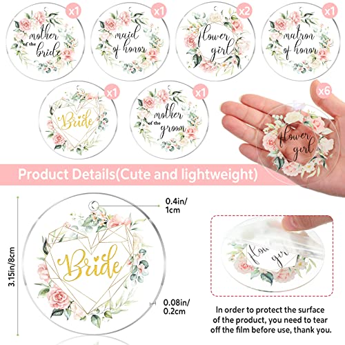 13 Pack Bridesmaid Hanger Tags Acrylic Hangers Tag Gifts for Wedding Dress Hanger Tags with White Ribbons Party Bride Hanger Tag Maid of Honors Wedding Tags for Bachelor Bridal (Pink Floral)