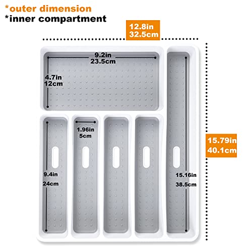 Besilord Kitchen Drawer Organizer Silverware Organizer 6 Slots Silverware Holder Utensil Organizer Cutlery Tray Plastic Flatware Organizers