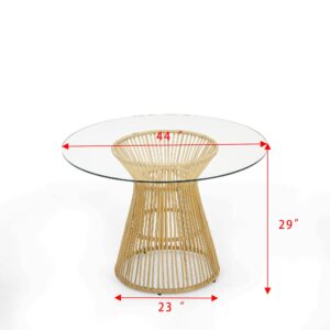 Melpomene 5 Pieces Rattan Wicker Dining Table Set with 44" Round Table Glass Top and Four Chairs,for Kitchen, Living Room and Dining Room