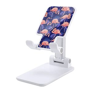flamingo bird and tropical leaves foldable desktop cell phone holder portable adjustable stand for travel desk accessories