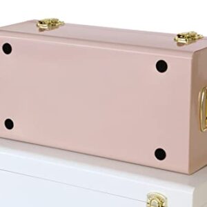 Vixdonos Metal Trunks College Dorm Steel Chests Decorative Storage Box Set of 2 Clothes Organizer for Home Decor,23.7X14.2X9.5 Inches(Pink and White)