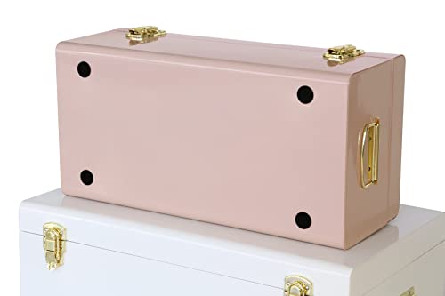 Vixdonos Metal Trunks College Dorm Steel Chests Decorative Storage Box Set of 2 Clothes Organizer for Home Decor,23.7X14.2X9.5 Inches(Pink and White)