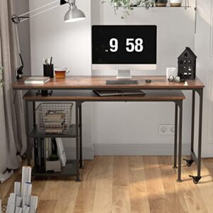 sogesfurniture L Shaped Computer Desk, 360°Rotatable L-Shaped Corner Desk with Storage Shelves, 55.1” Modern Writing Desk 2 Universal Casters for Home Office, Living Room, Retro