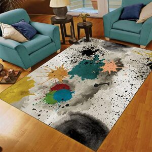 vintage color paint black and white ink area rug, abstract graffiti art print rugs, non slip machine washable easy care carpet for indoor laundry room patio kitchen deck home decor - 3 ft x 5 ft