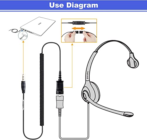 Quick Disconnect Adapter Cable 3.5mm Jack for Plantronics Headsets