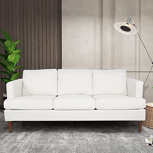 LEVNARY White Tufted Couch, 72-inch Large Sofa, Comfy 3 Seater Sofa with Thick Cushion and Wood Legs, Mid-Century Modern Upholstered Couches for Compact Space Living Room Bedroom (White)