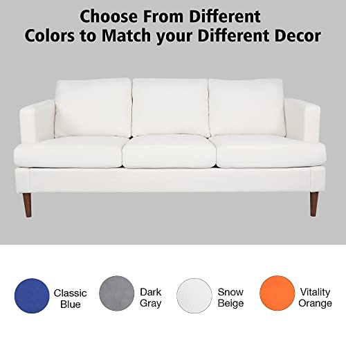 LEVNARY White Tufted Couch, 72-inch Large Sofa, Comfy 3 Seater Sofa with Thick Cushion and Wood Legs, Mid-Century Modern Upholstered Couches for Compact Space Living Room Bedroom (White)