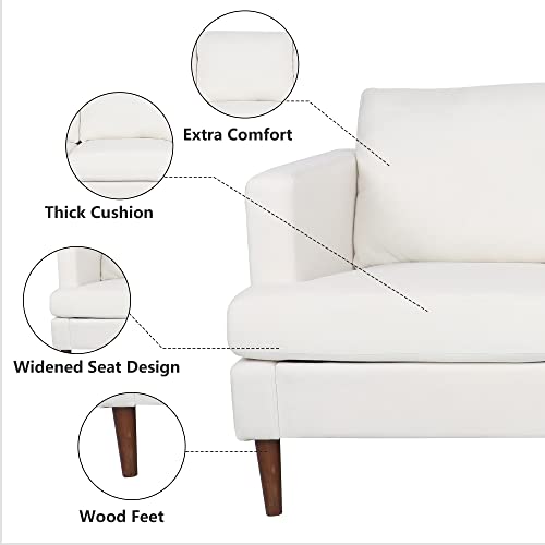 LEVNARY White Tufted Couch, 72-inch Large Sofa, Comfy 3 Seater Sofa with Thick Cushion and Wood Legs, Mid-Century Modern Upholstered Couches for Compact Space Living Room Bedroom (White)