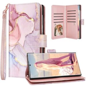 fingic galaxy s23 ultra wallet case, 9-card holder, detachable strap, rose gold marble, pu leather, 5g (6.8")