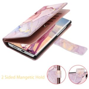 Fingic Galaxy S23 Ultra Wallet Case, 9-Card Holder, Detachable Strap, Rose Gold Marble, PU Leather, 5G (6.8")