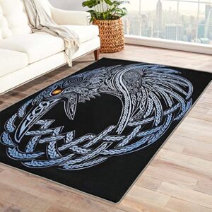 viking area rug 3x5 ft for bedroom living room - crow carpet for kids boys room decor, norse mythology printed floor rugs for home decorative, soft & non-slip & washable indoor mat
