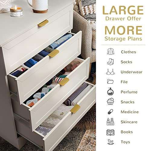 UYIHOME Modern 4 Drawer Dresser, 37inch Tall Dresser Chest with Large Drawer, Wood Nursery Dresser Storage Cabinet Organizer Unit for Bedroom, Closet, Living Room, Cloakroom, Entryway, White