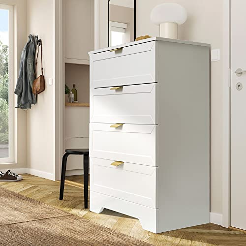 UYIHOME Modern 4 Drawer Dresser, 37inch Tall Dresser Chest with Large Drawer, Wood Nursery Dresser Storage Cabinet Organizer Unit for Bedroom, Closet, Living Room, Cloakroom, Entryway, White