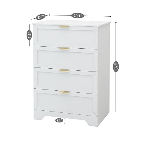 UYIHOME Modern 4 Drawer Dresser, 37inch Tall Dresser Chest with Large Drawer, Wood Nursery Dresser Storage Cabinet Organizer Unit for Bedroom, Closet, Living Room, Cloakroom, Entryway, White