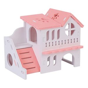 ukcoco wooden hamster house, small animal hideout castle double deck villa with climbing ladder slide for hamsters, mice, gerbils