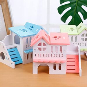 UKCOCO Wooden Hamster House, Small Animal Hideout Castle Double Deck Villa with Climbing Ladder Slide for Hamsters, Mice, Gerbils