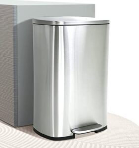 kitchen trash can 13 gallon with lid, foot pedal, inner bucket step garbage can, fingerprint-proof stainless steel quiet-close 50 liter / dog proof
