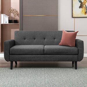 balus 68" w loveseat sofa, mid century modern couch, small couch button tufted upholstered,love seat couches for living room/bedroom/apartment/small space, easy assembly(dark grey)