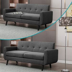 BALUS 68" W Loveseat Sofa, Mid Century Modern Couch, Small Couch Button Tufted Upholstered,Love Seat Couches for Living Room/Bedroom/Apartment/Small Space, Easy Assembly(Dark Grey)