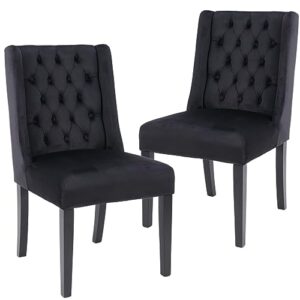 zsarts upholstered parsons dining chairs set of 2, modern black velvet wingback dining room chairs tufted kitchen chairs with solid wood legs for kitchen living room (black)