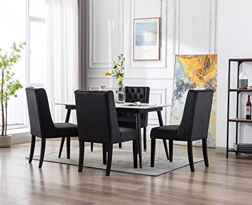 ZSARTS Upholstered Parsons Dining Chairs Set of 2, Modern Black Velvet Wingback Dining Room Chairs Tufted Kitchen Chairs with Solid Wood Legs for Kitchen Living Room (Black)