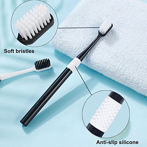 HOGREL Tooth Brushes with Travel Dust Covers Compact Soft Toothbrushes for Adults 8 Count [Black & White]