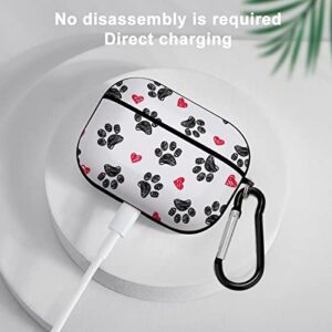 Women's Full Protective Plastic Case Compatible with AirPods Pro Case Cover with Keychain, Cute Headphone Case Skin Accessories Love Heart and Footprint Paw Print, Front LED Visible