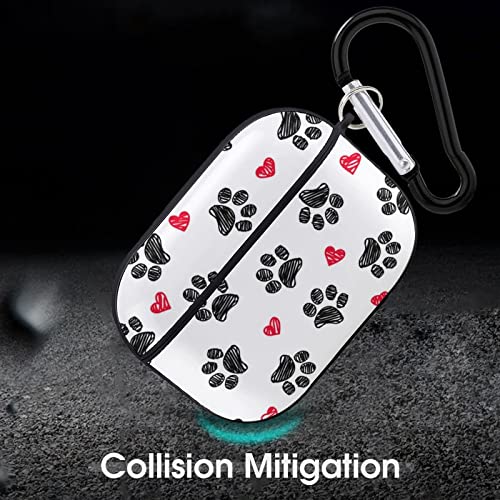 Women's Full Protective Plastic Case Compatible with AirPods Pro Case Cover with Keychain, Cute Headphone Case Skin Accessories Love Heart and Footprint Paw Print, Front LED Visible