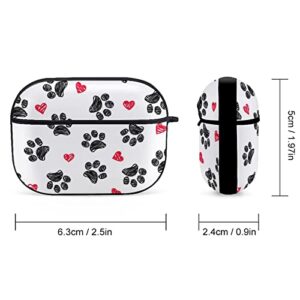 Women's Full Protective Plastic Case Compatible with AirPods Pro Case Cover with Keychain, Cute Headphone Case Skin Accessories Love Heart and Footprint Paw Print, Front LED Visible