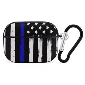 shockproof headphone case compatible with airpods pro wireless charging case american thin blue line flag police pattern black, smooth plastic case cover accessory with keychain