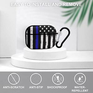 Shockproof Headphone Case Compatible with AirPods Pro Wireless Charging Case American Thin Blue Line Flag Police Pattern Black, Smooth Plastic Case Cover Accessory with Keychain