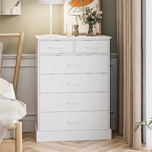 fotosok 6 drawer dresser, white dresser tall dresser wood with metal handles, white modern chests of drawer tall white dresser for home, 15.7'' x 27.6'' x 37.8''