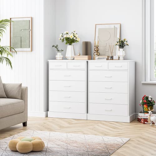 FOTOSOK 6 Drawer Dresser, White Dresser Tall Dresser Wood with Metal Handles, White Modern Chests of Drawer Tall White Dresser for Home, 15.7'' x 27.6'' x 37.8''