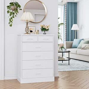 FOTOSOK 6 Drawer Dresser, White Dresser Tall Dresser Wood with Metal Handles, White Modern Chests of Drawer Tall White Dresser for Home, 15.7'' x 27.6'' x 37.8''